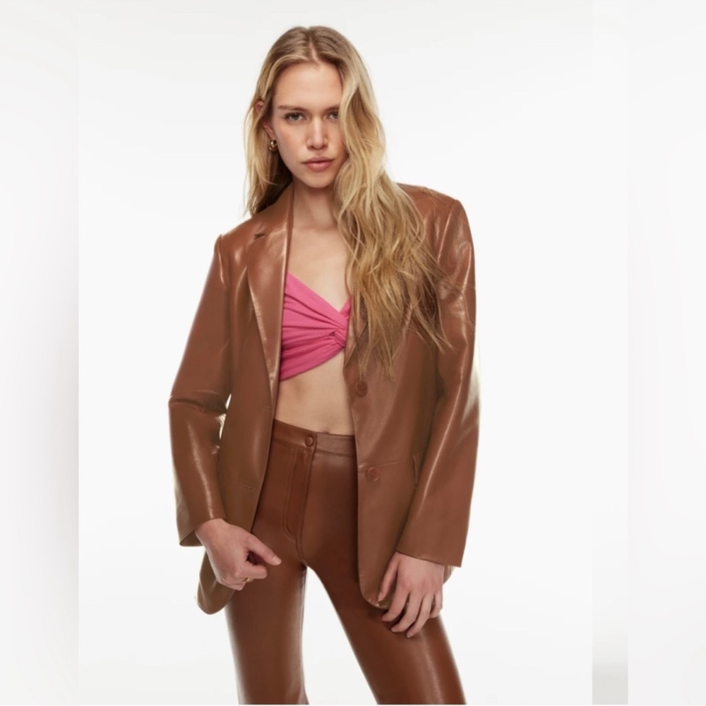 Aritzia Wilfred Cognac faux leather blazer
